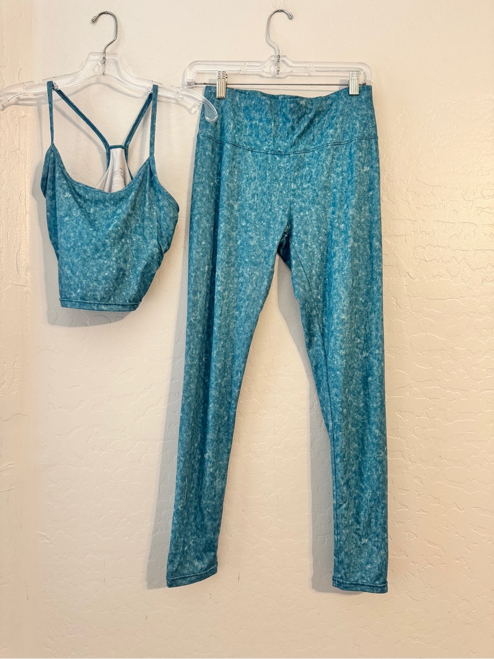 👙RBX Women's Abstract Blue White Activewear Set Sports Bra & Leggings Size M